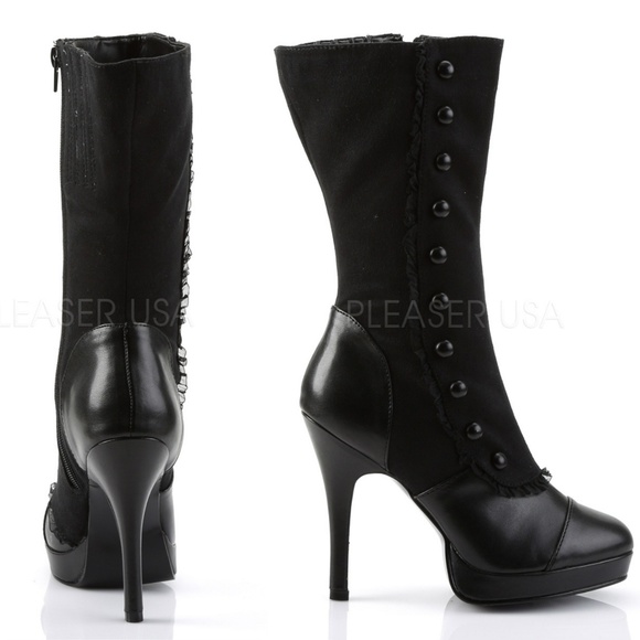 Victorian Button High Heel Mid Calf Boots - Picture 3 of 3